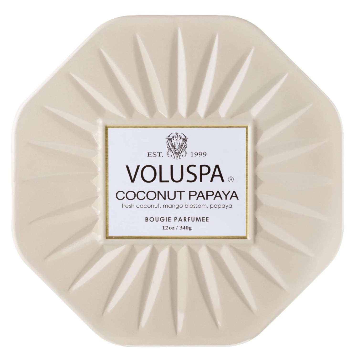 Voluspa Coconut Papaya - 3 Wick Octagon Tin Candle 1 Voluspa Coconut Papaya - 3 Wick Octagon Tin Candle