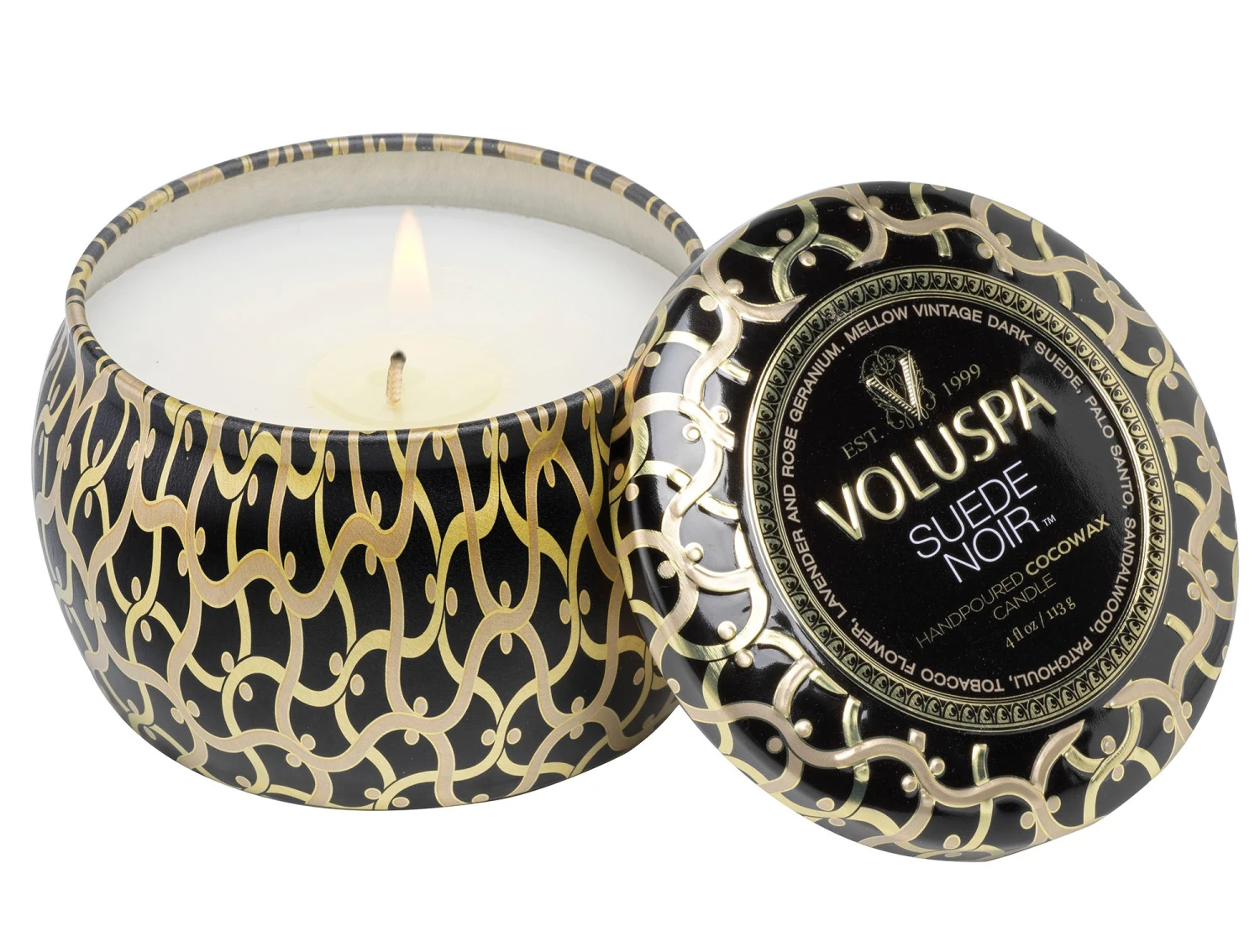 Voluspa Suede Noir - Mini Tin Candle 1 Voluspa Suede Noir - Mini Tin Candle