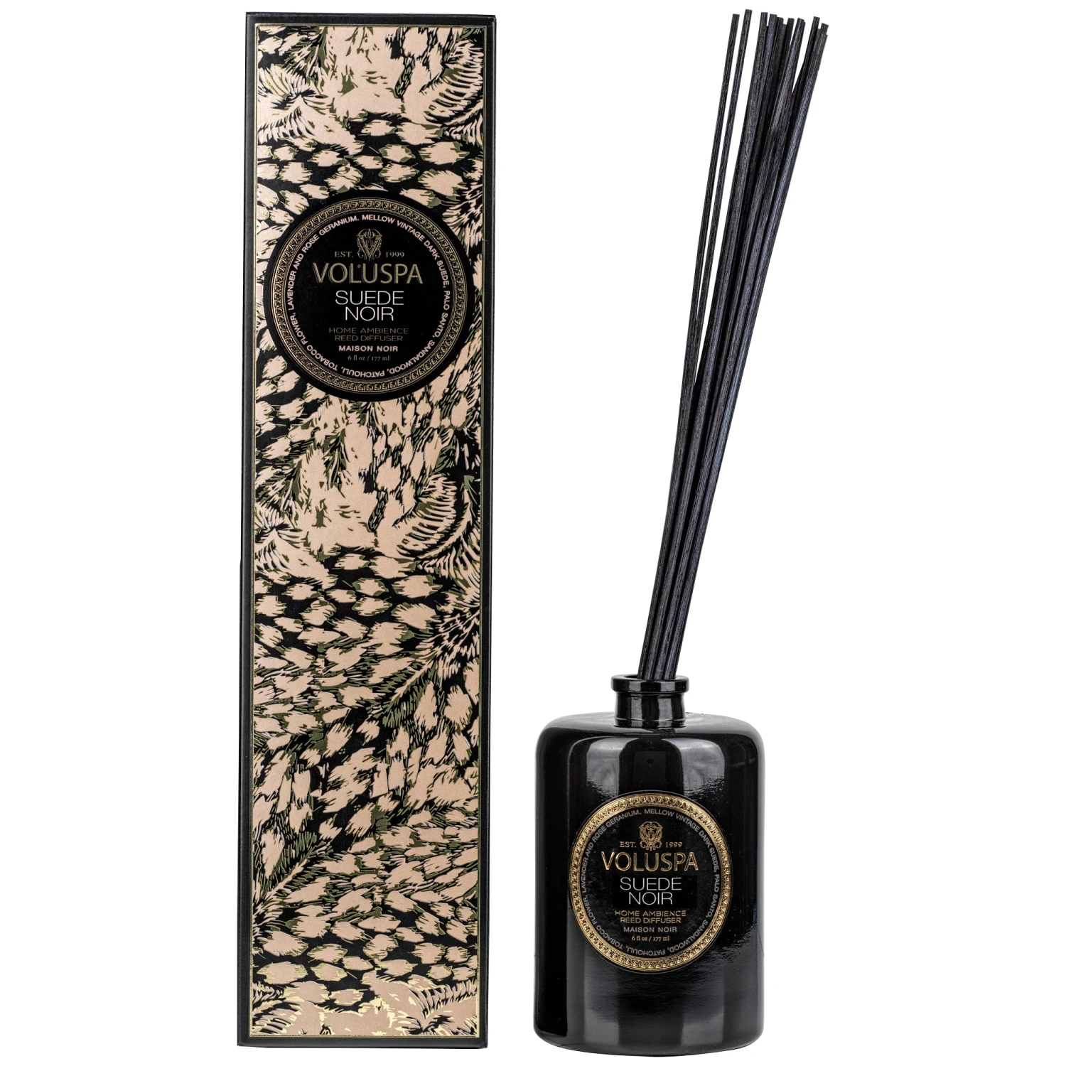Voluspa Suede Noir - Reed Diffuser 1 Voluspa Suede Noir - Reed Diffuser