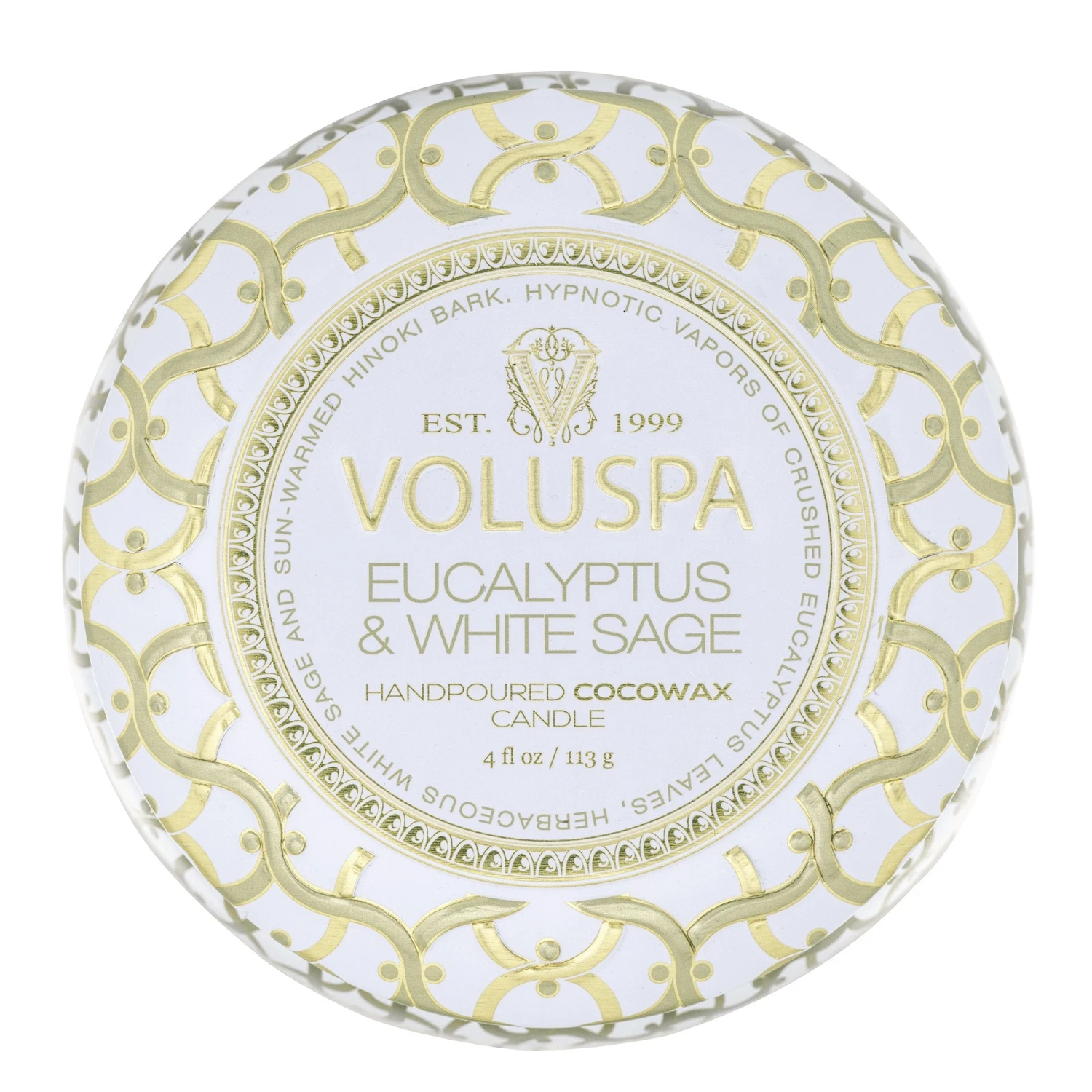 Voluspa Eucalyptus & White Sage - Mini Tin Candle 4 Voluspa Eucalyptus & White Sage - Mini Tin Candle - Image 4