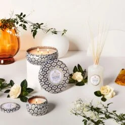 Voluspa Gardenia Colonia - 3 Wick Tin Candle -Voluspa Sales Store GARDENIA COLONIA ReedDiffuser 3WickTin MiniTin LIT HR