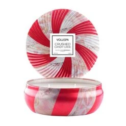 Voluspa - Crushed Candy Cane 3 Wick Tin Candle -Voluspa Sales Store crushed candy cane 3 wick tin