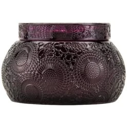 Voluspa Santiago Huckleberry - Chawan Bowl Candle -Voluspa Sales Store embossed glass chawan bowl wlid santiago huckleberry 7262 1.jpg 1ac6