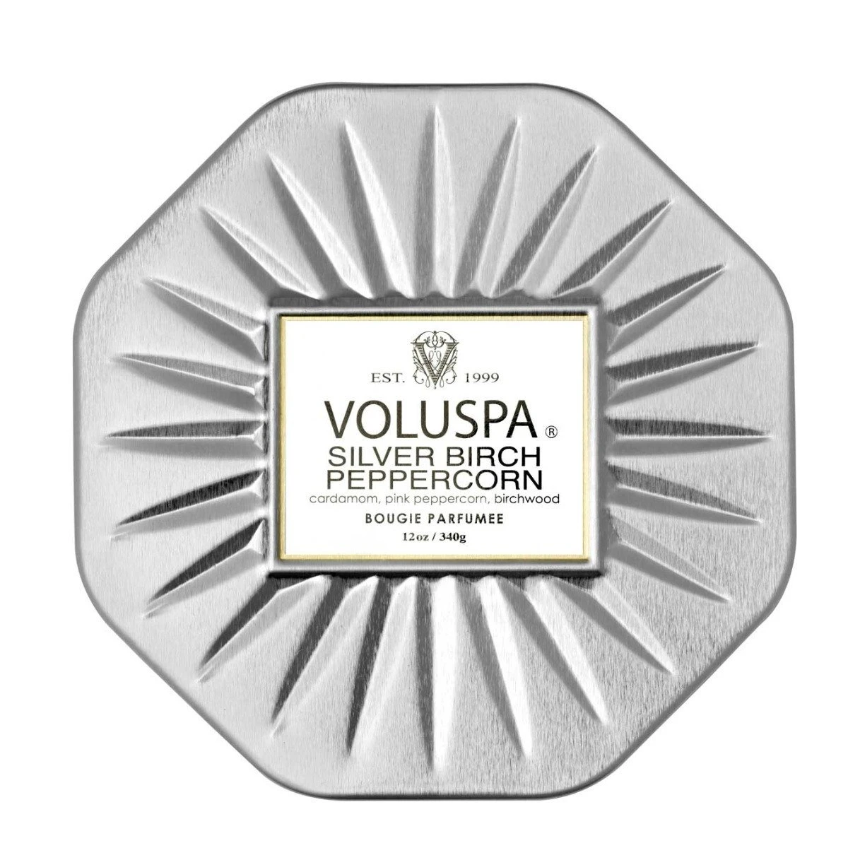 Voluspa - Silver Birch Peppercorn Octagon Tin Candle 2 Voluspa - Silver Birch Peppercorn Octagon Tin Candle - Image 2